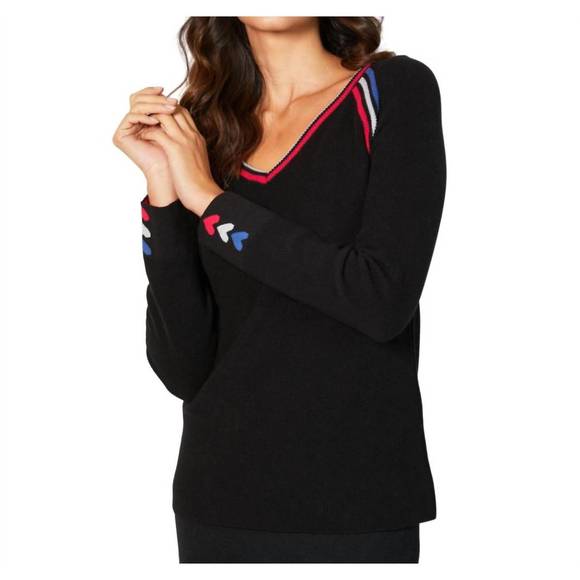 NEW FRENCH KYSS v-neck knit top in black/multi - Picture 1 of 1